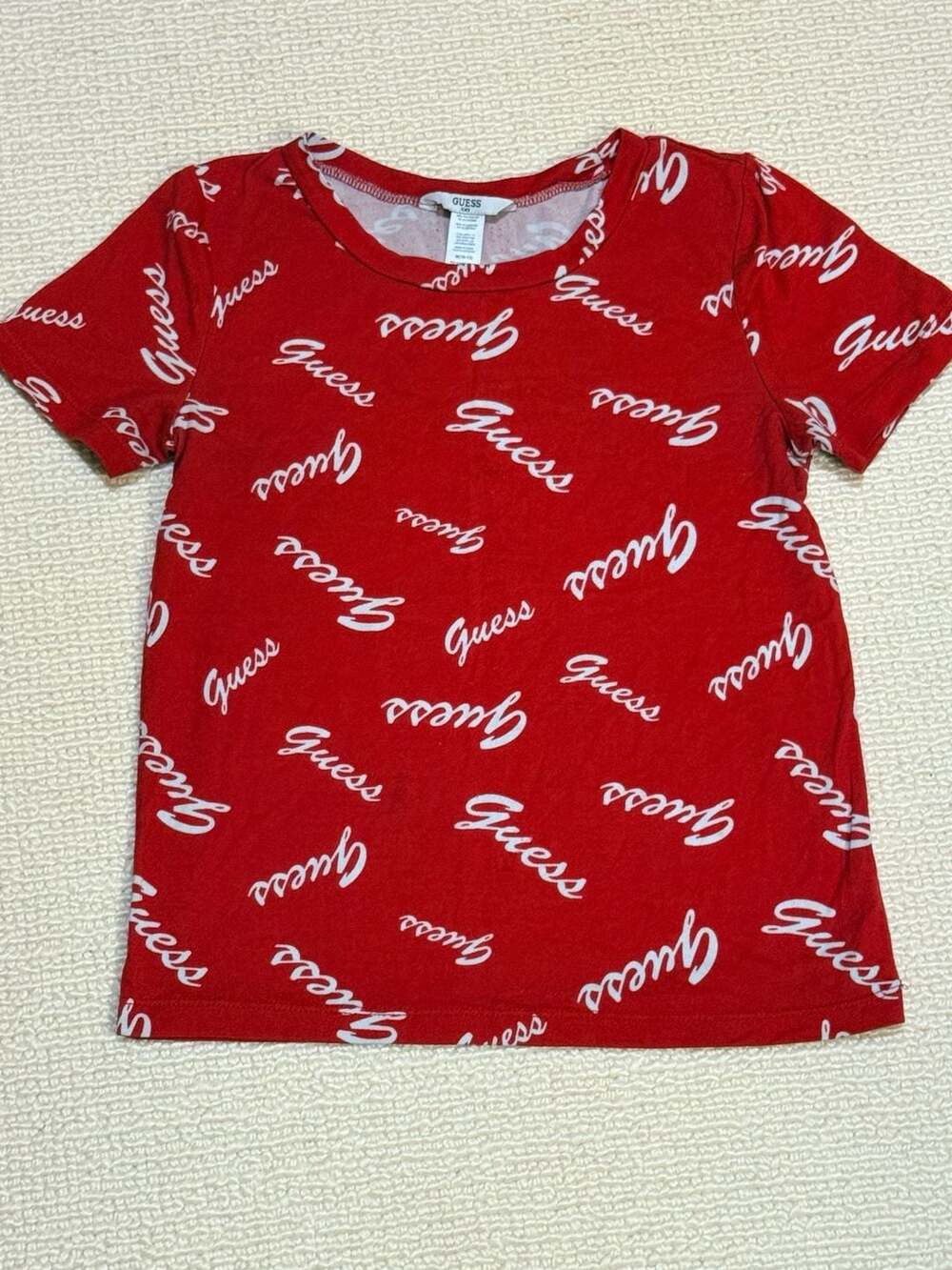 Guess Kids Red All Over Logo T-Shirt Size M (10-12)